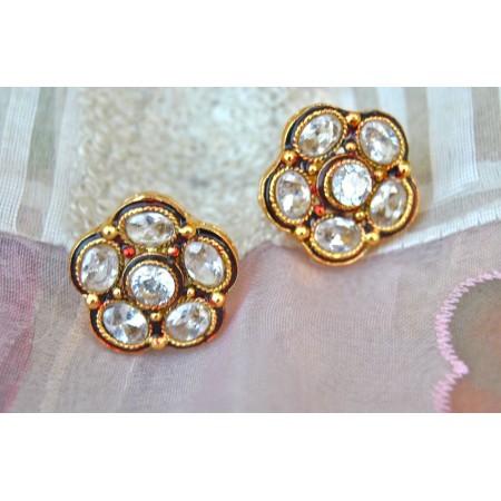 Antique Diamond Soft Floral Stud Earrings